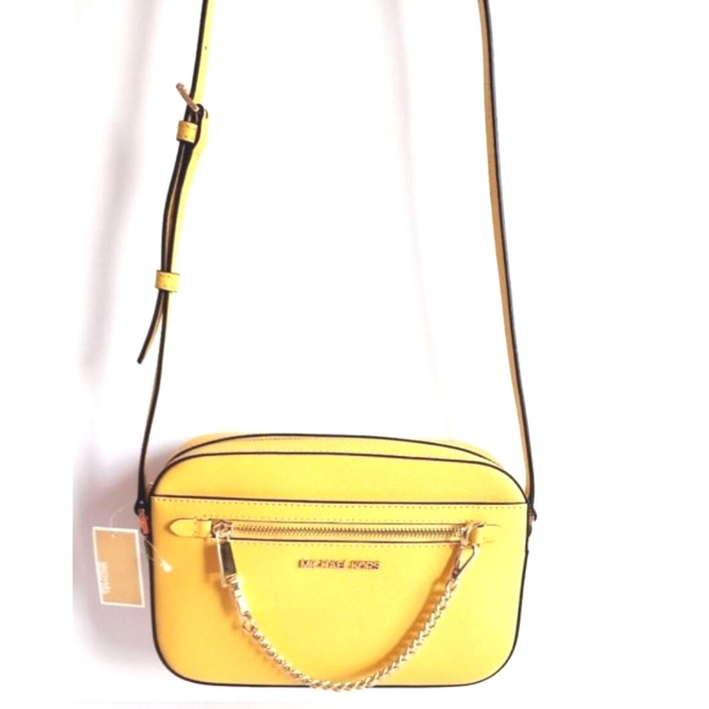 Michael Kors Leather Jet Set East West Zip Chain Crossbody Daffodil Yellow